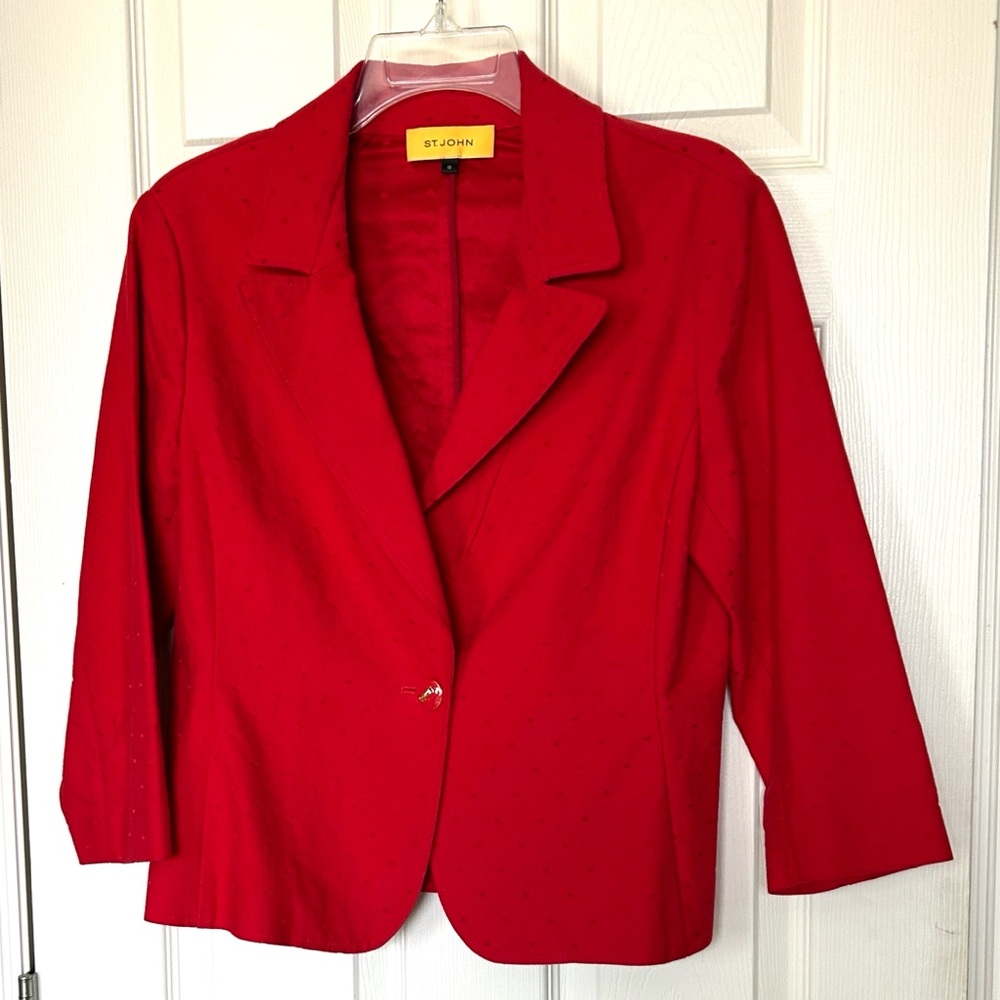 St. John Bright Red Women's Blazer Jacket 10